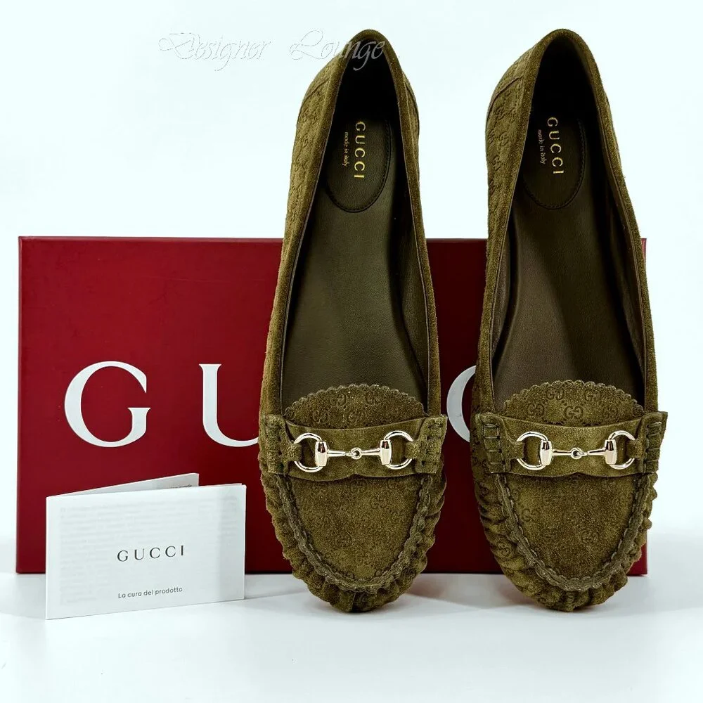 NEW GUCCI Women's GG Suede Kensington Horsebit Loafers EU 39 / US 9 Ballet Flats
